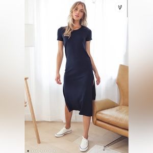 Lulus Navy Blue Ribbed Midi Shirt Dress